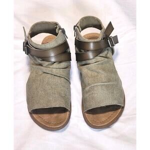 Blowfish Malibu Low Wedge Sandal Olive/Sage Tan Gladiator Side Zipper Size 8